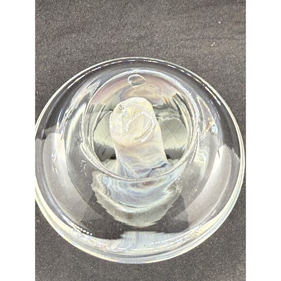 Adorable Mushroom Glass Paperweight Clear Glass W Beautiful Color Swirl Core - Picture 3 of 5